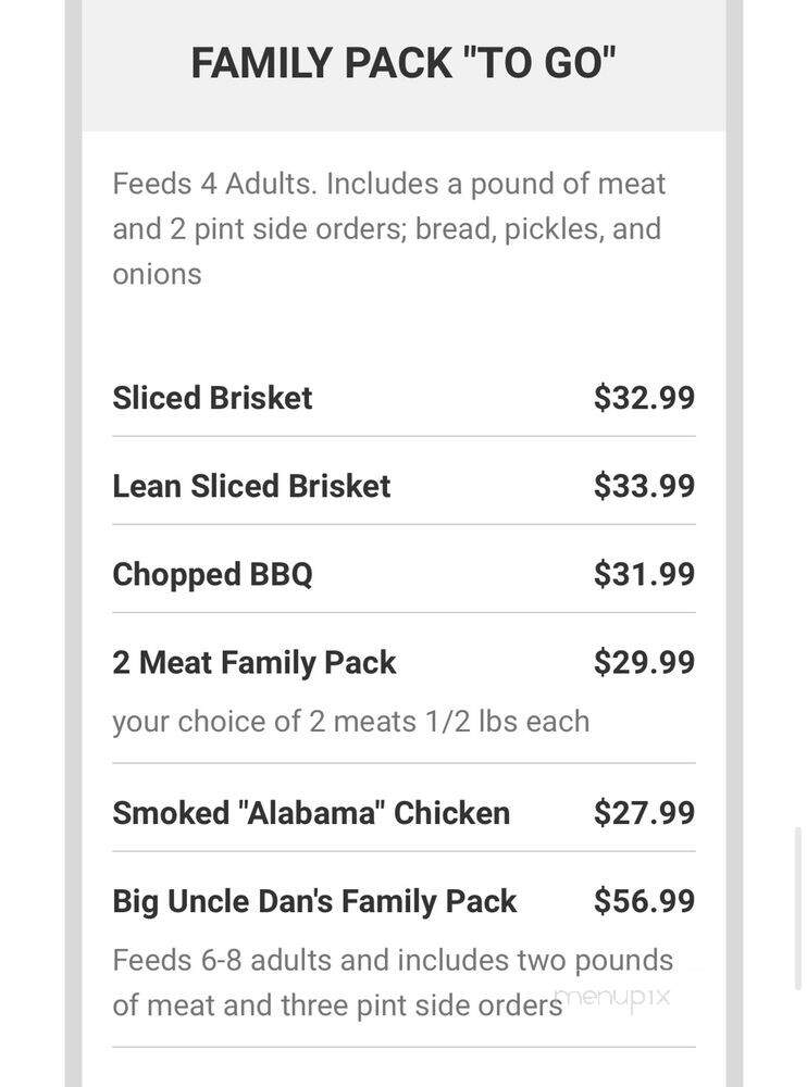 Uncle Dan's Rib House - Hewitt, TX menu_pic