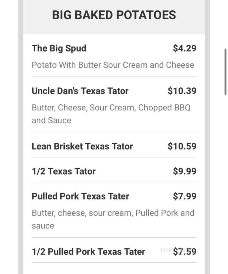 Uncle Dan's Rib House - Hewitt, TX menu_pic