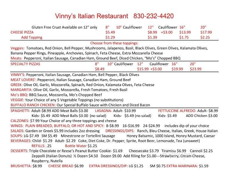 Vinny's Italian Restaurant - Leakey, TX
