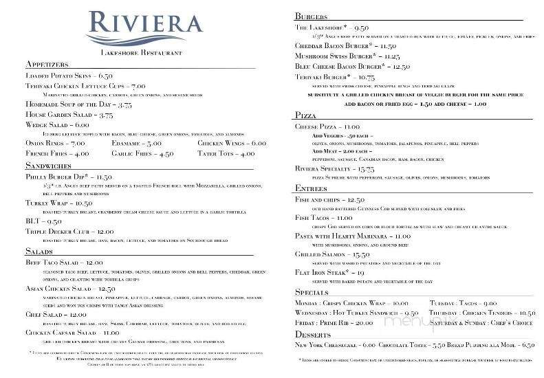 Riviera Lakeshore Restaurant - Anderson Island, WA menu_pic