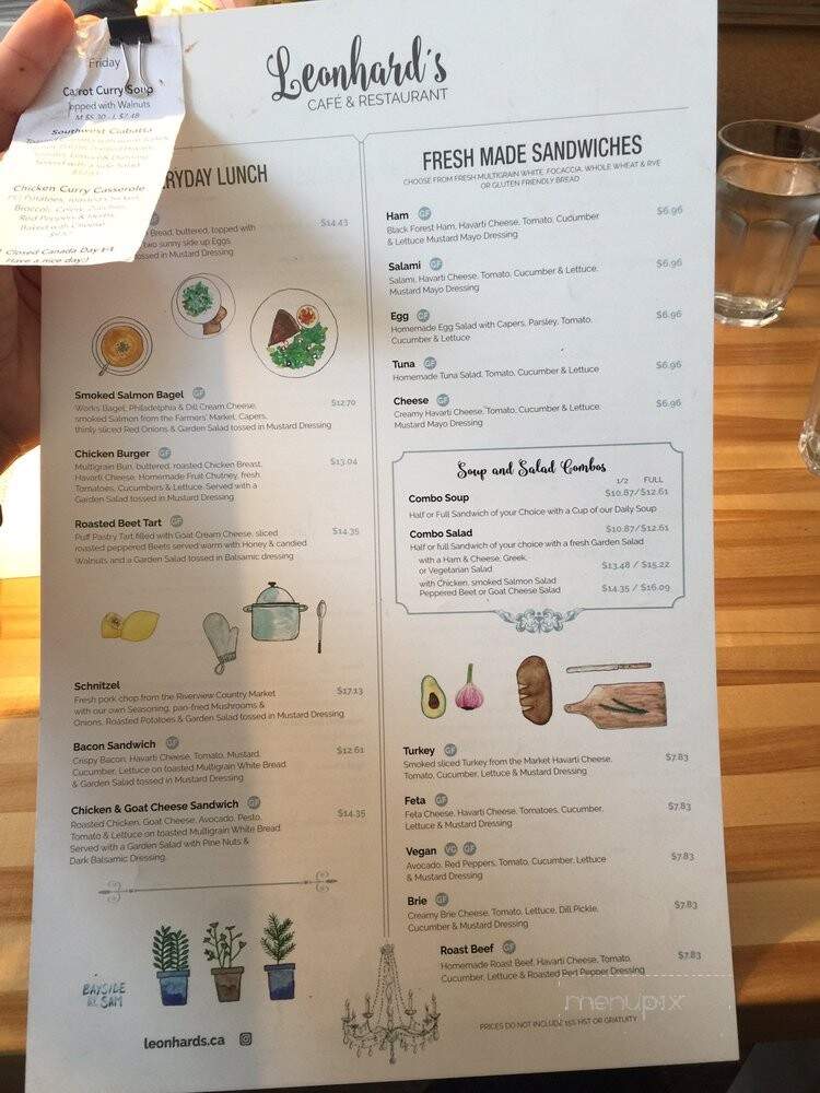 Leonhard's Cafe & Restaurant - Charlottetown, PE menu_pic