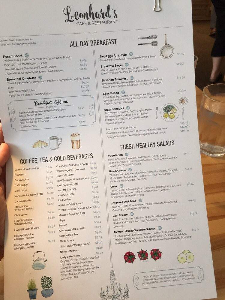 Leonhard's Cafe & Restaurant - Charlottetown, PE menu_pic