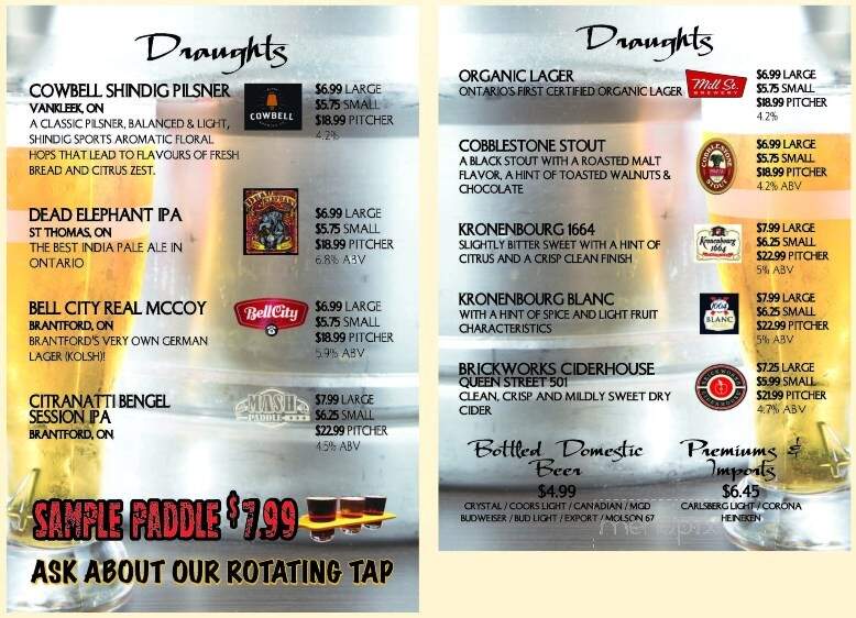 Zander's Fire Grill and Brew Lounge - Brantford, ON menu_pic