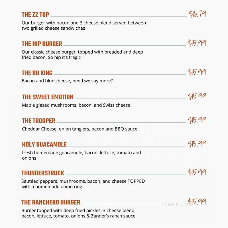 Zander's Fire Grill and Brew Lounge - Brantford, ON menu_pic