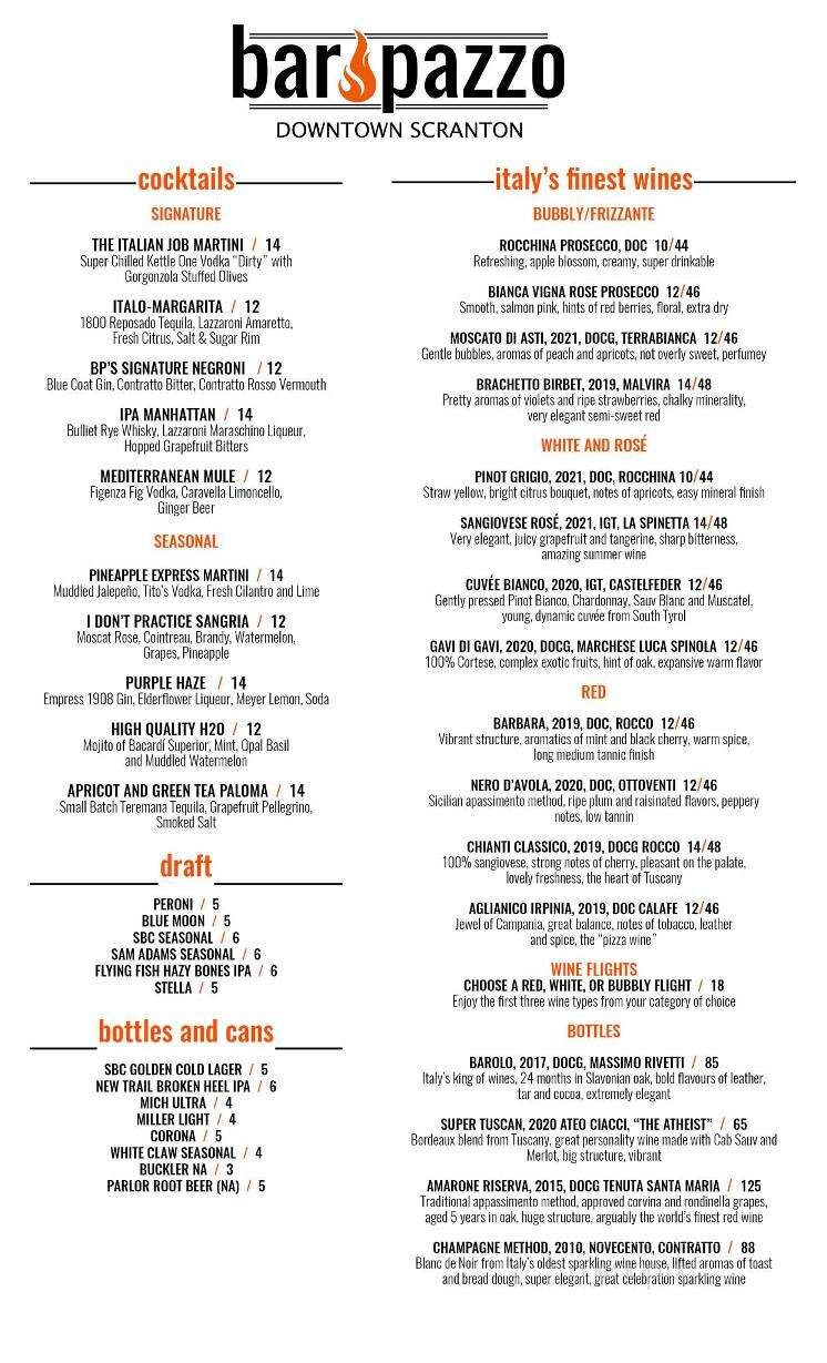 Bar Pazzo - Scranton, PA menu_pic