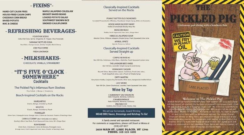 The Pickled Pig - Lake Placid, NY menu_pic