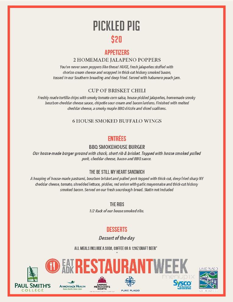 The Pickled Pig - Lake Placid, NY menu_pic