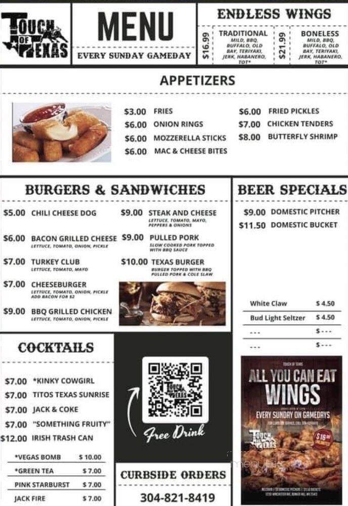 Touch of Texas - Bunker Hill, WV menu_pic