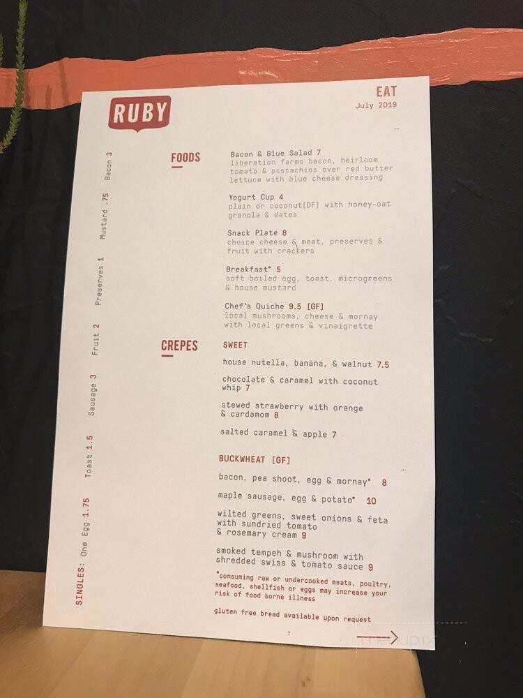 Ruby - Stevens Point, WI menu_pic