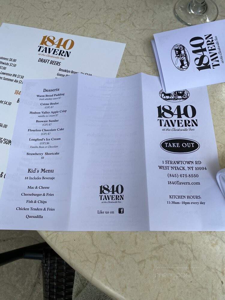 1840 Tavern At The Clarksville Inn - West Nyack, NY menu_pic