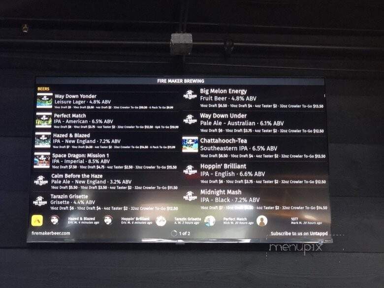 Fire Maker Brewing - Atlanta, GA menu_pic