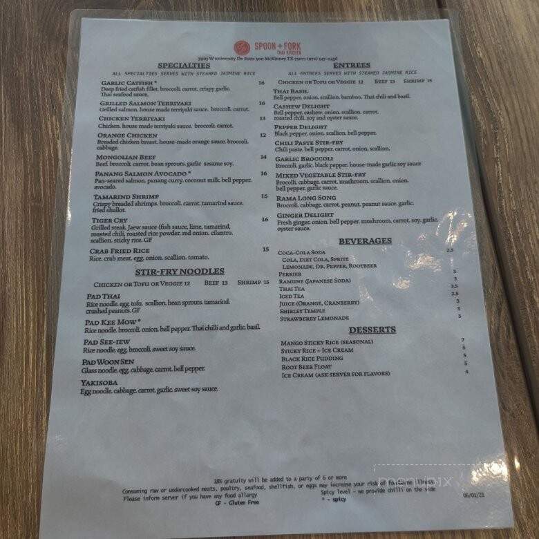 Spoon + Fork Thai Kitchen - McKinney, TX menu_pic