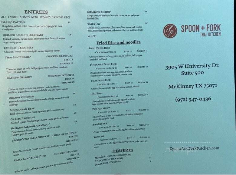 Spoon + Fork Thai Kitchen - McKinney, TX menu_pic