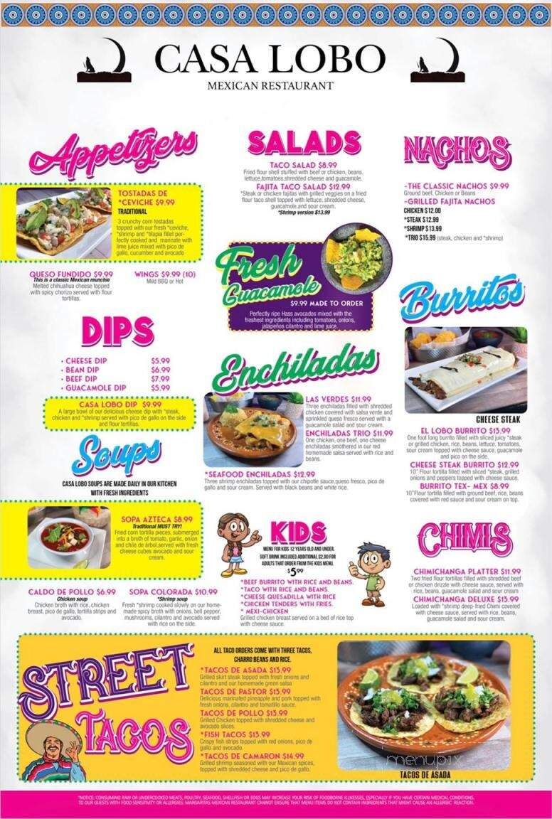 Casa Lobo - Woodstock, GA menu_pic