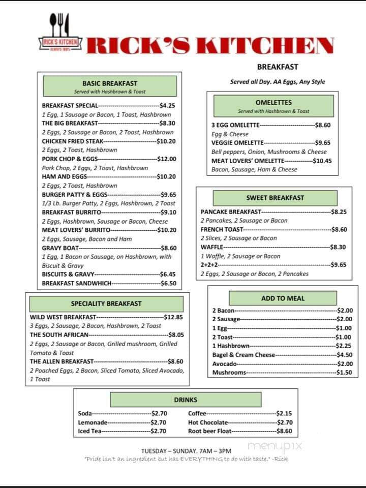 Rick's Kitchen - Yuma, AZ menu_pic