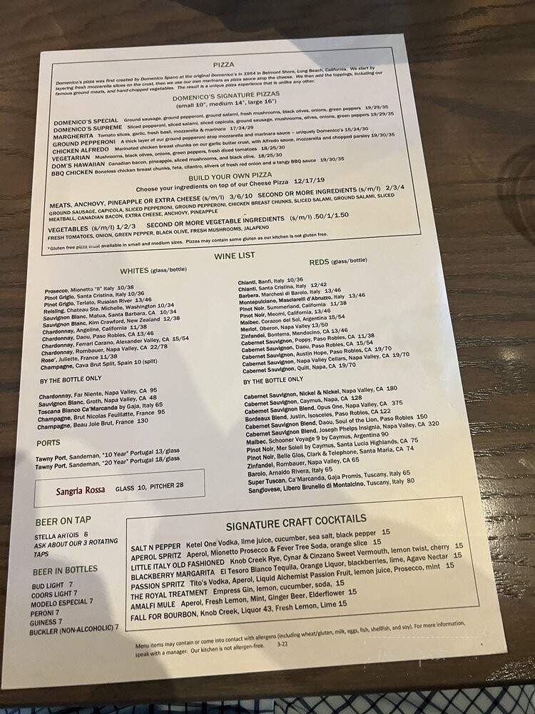 Domenico's On The Lake - Mission Viejo, CA menu_pic