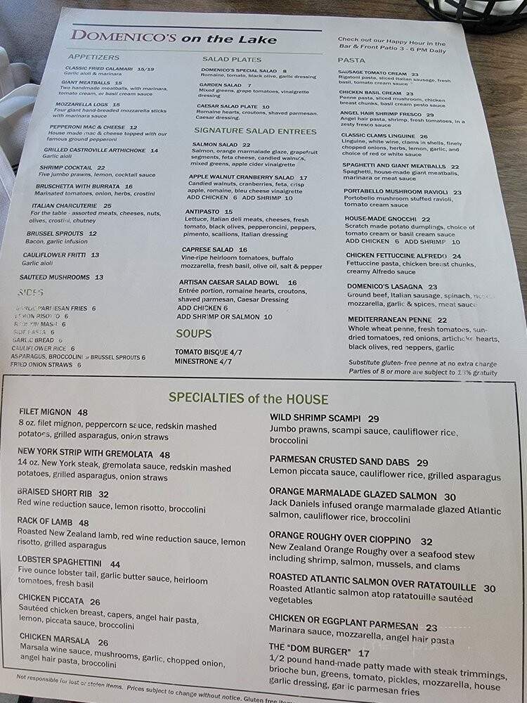 Domenico's On The Lake - Mission Viejo, CA menu_pic