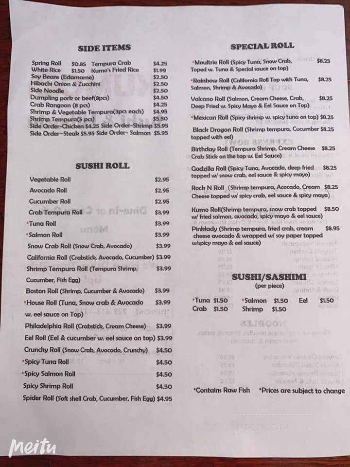 Kumo Sushi & Hibachi - Moultrie, GA menu_pic