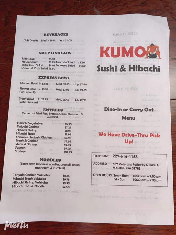 Kumo Sushi & Hibachi - Moultrie, GA menu_pic