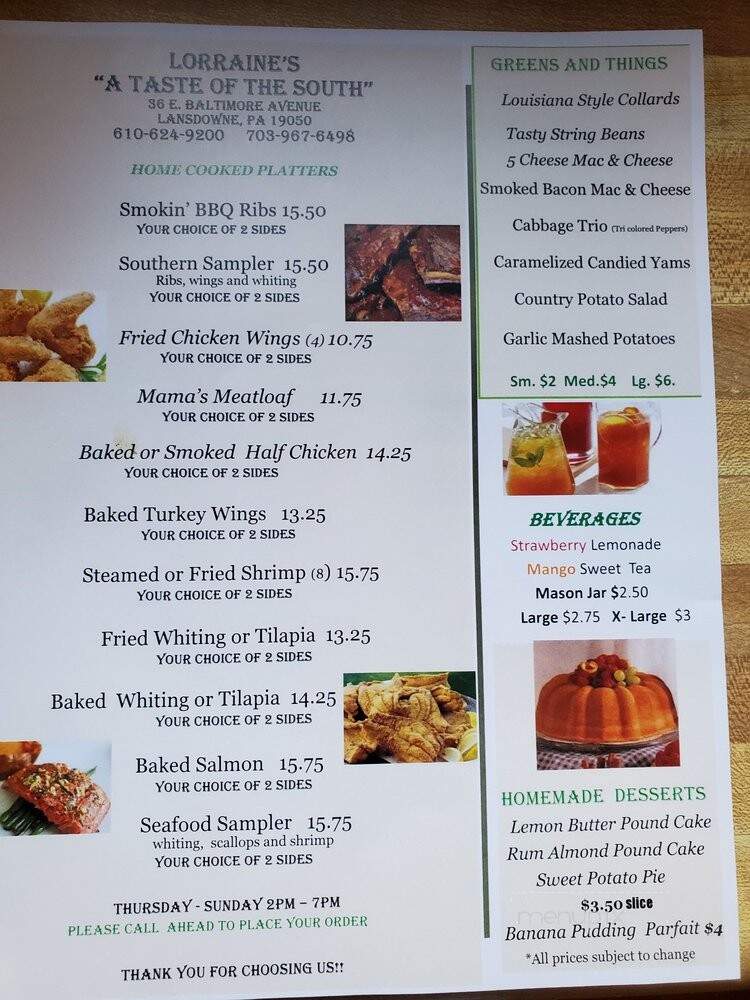 Lorraine's Taste of the South - Lansdowne, PA menu_pic