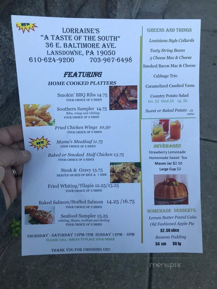 Lorraine's Taste of the South - Lansdowne, PA menu_pic