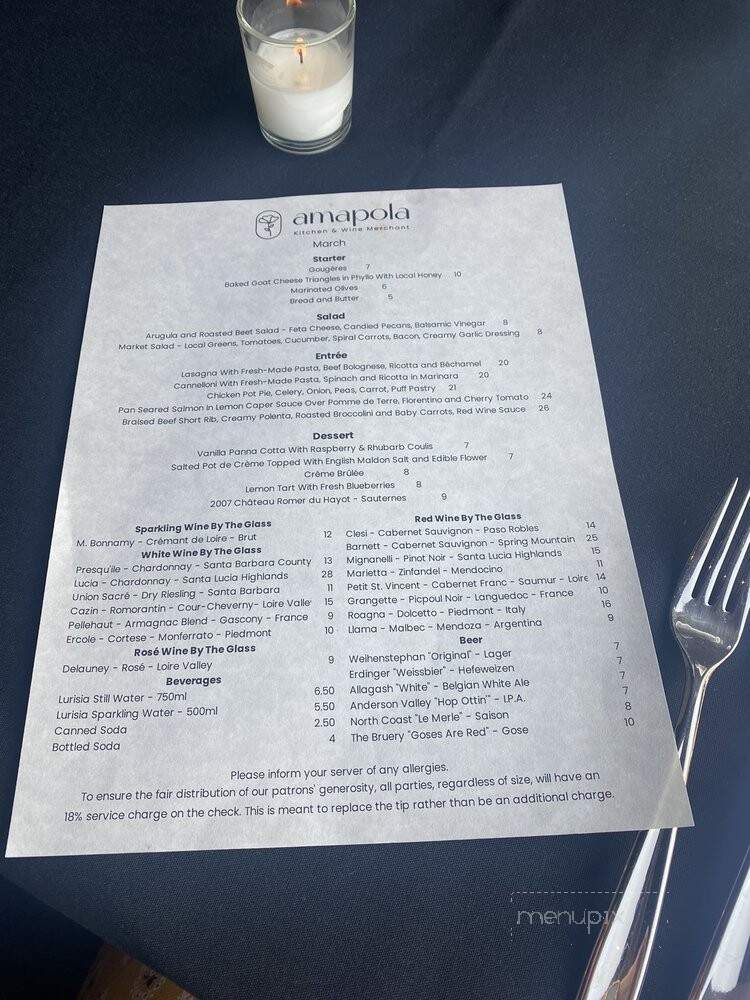 Amapola Kitchen and Wine Merchant - Salinas, CA menu_pic