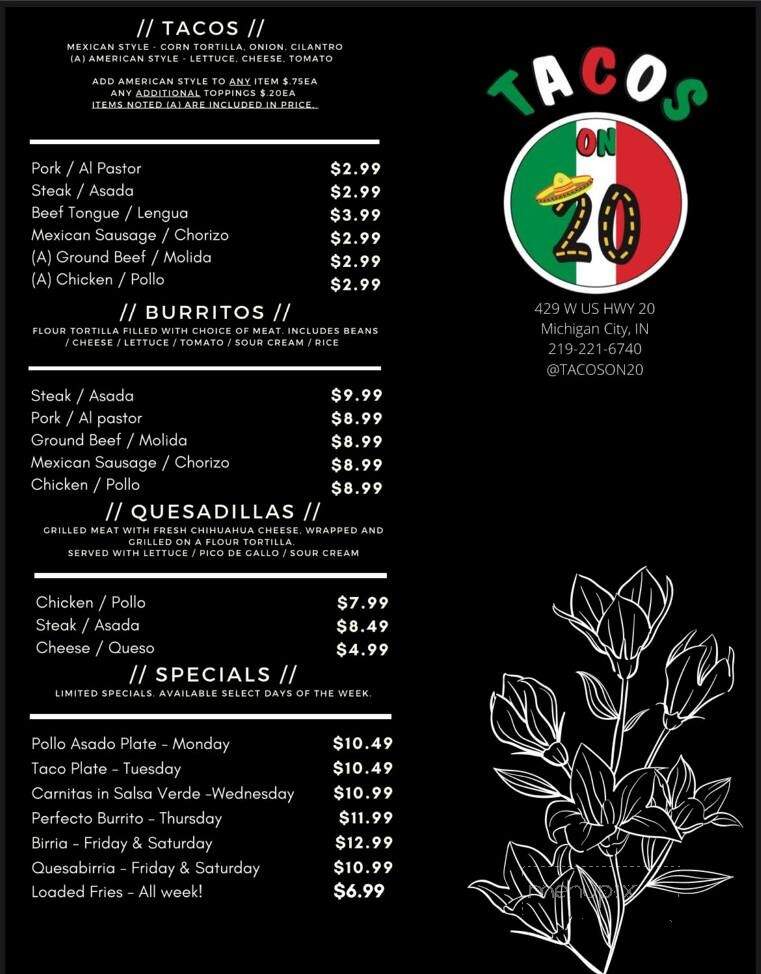 Tacos On 20 - Michigan City, IN menu_pic