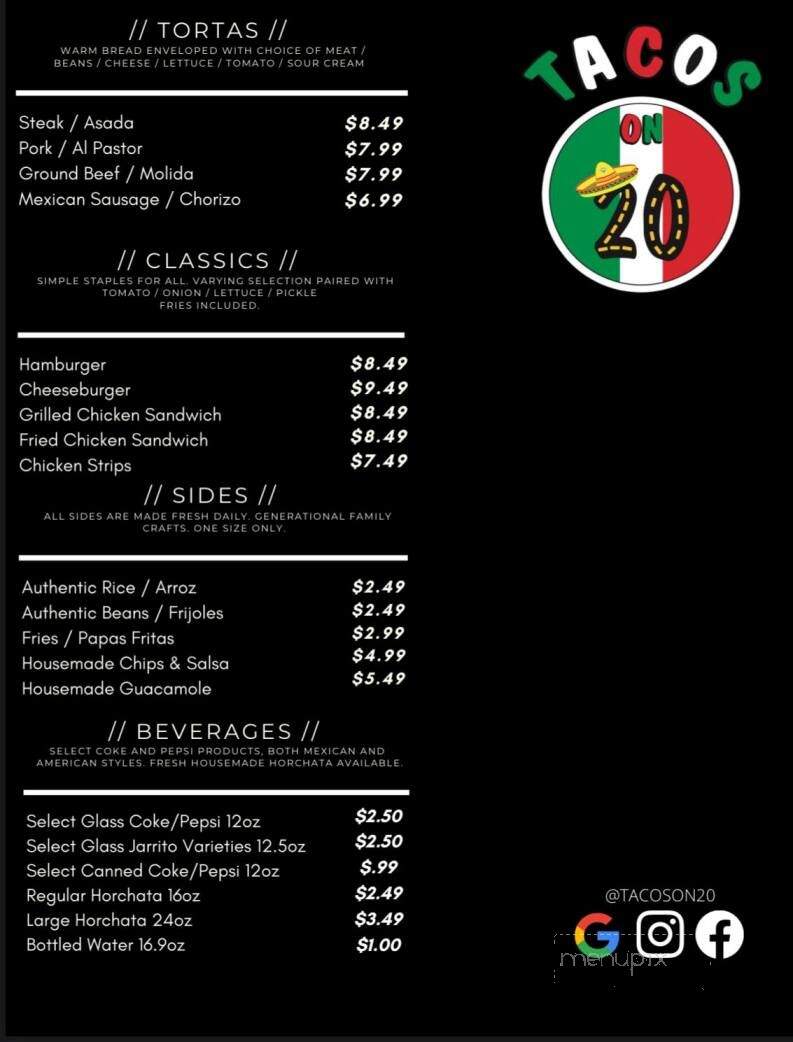 Tacos On 20 - Michigan City, IN menu_pic