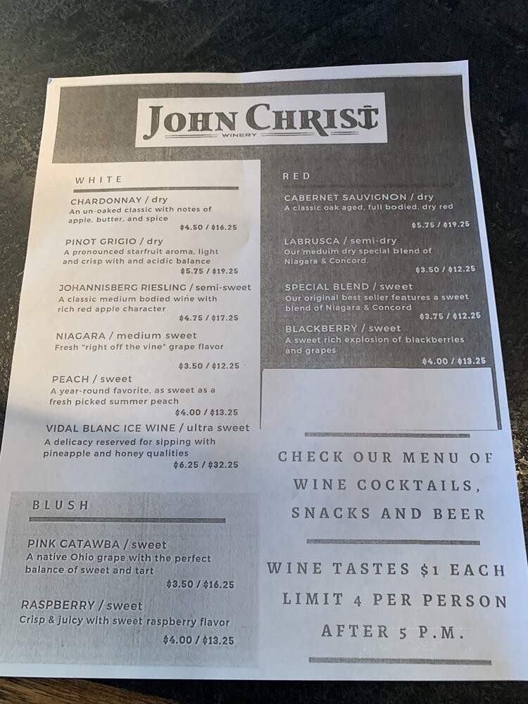 John Christ Winery - Avon Lake, OH menu_pic