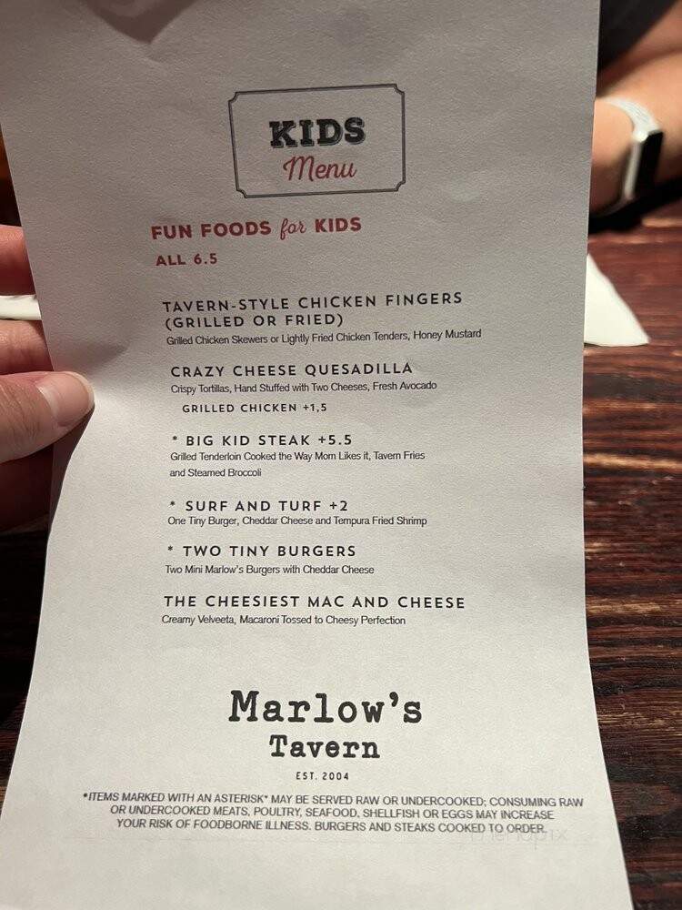 Marlow's Tavern - Woodstock, GA menu_pic