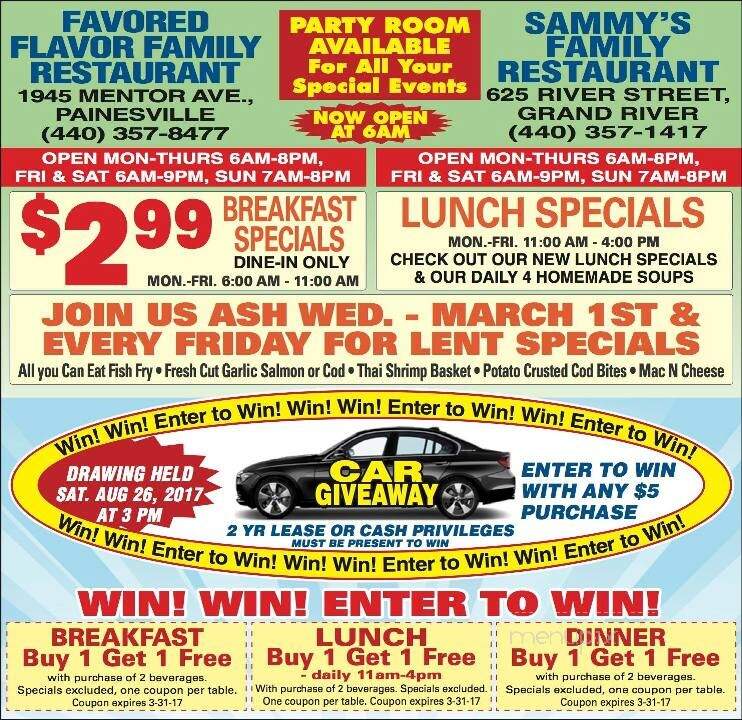 Sammy's Family Restaurant - Grand River, OH menu_pic