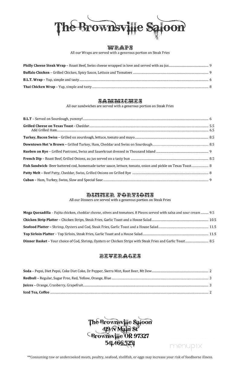 Brownsville Saloon - Brownsville, OR menu_pic