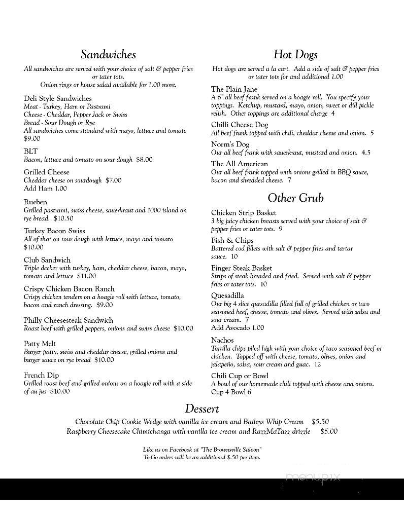 Brownsville Saloon - Brownsville, OR menu_pic