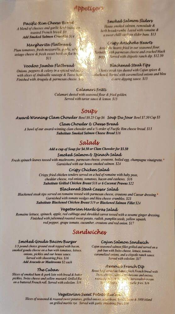 Silver Salmon Grille - Astoria, OR menu_pic