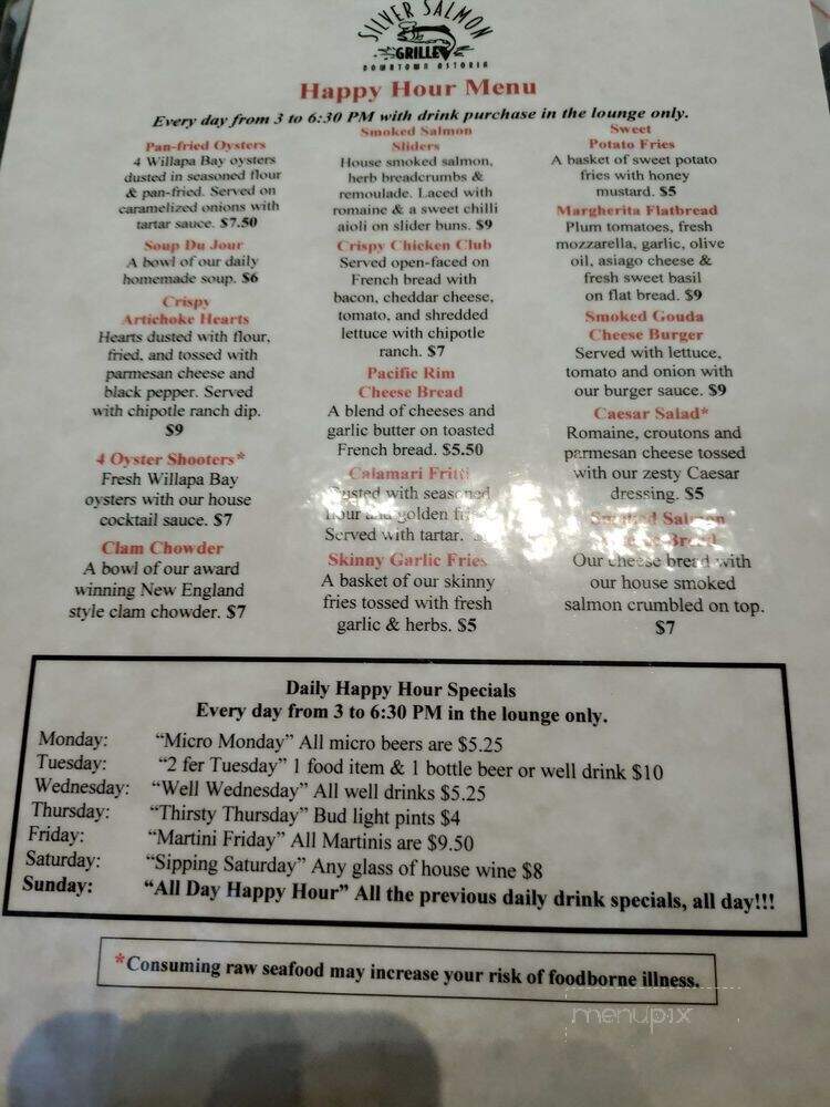Silver Salmon Grille - Astoria, OR menu_pic