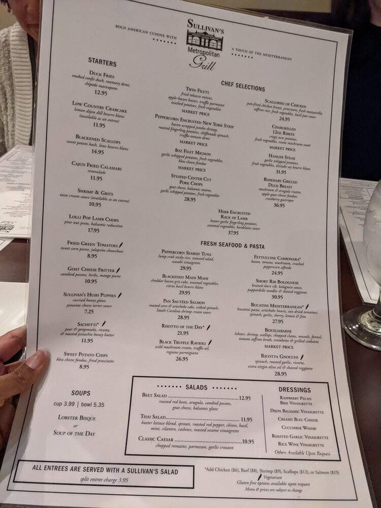 Sullivan's Metropolitan Grill - Anderson, SC menu_pic