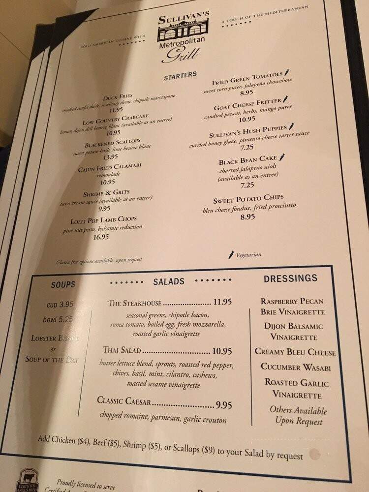 Sullivan's Metropolitan Grill - Anderson, SC menu_pic