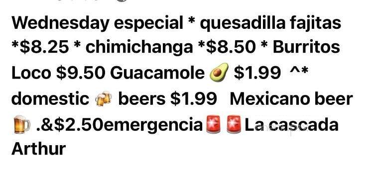 La Cascada Mexican Grill - Arthur, IL menu_pic