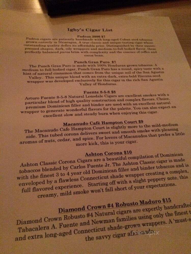 Igby's Bar - Cincinnati, OH menu_pic