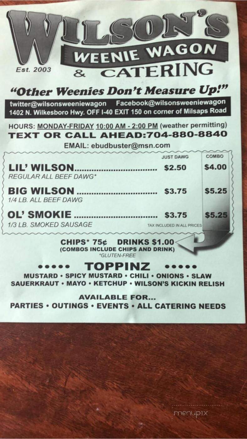 Wilson's Weenie Wagon - Statesville, NC menu_pic
