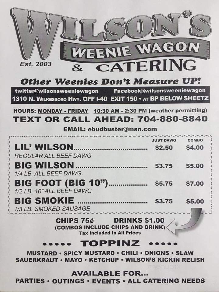 Wilson's Weenie Wagon - Statesville, NC menu_pic