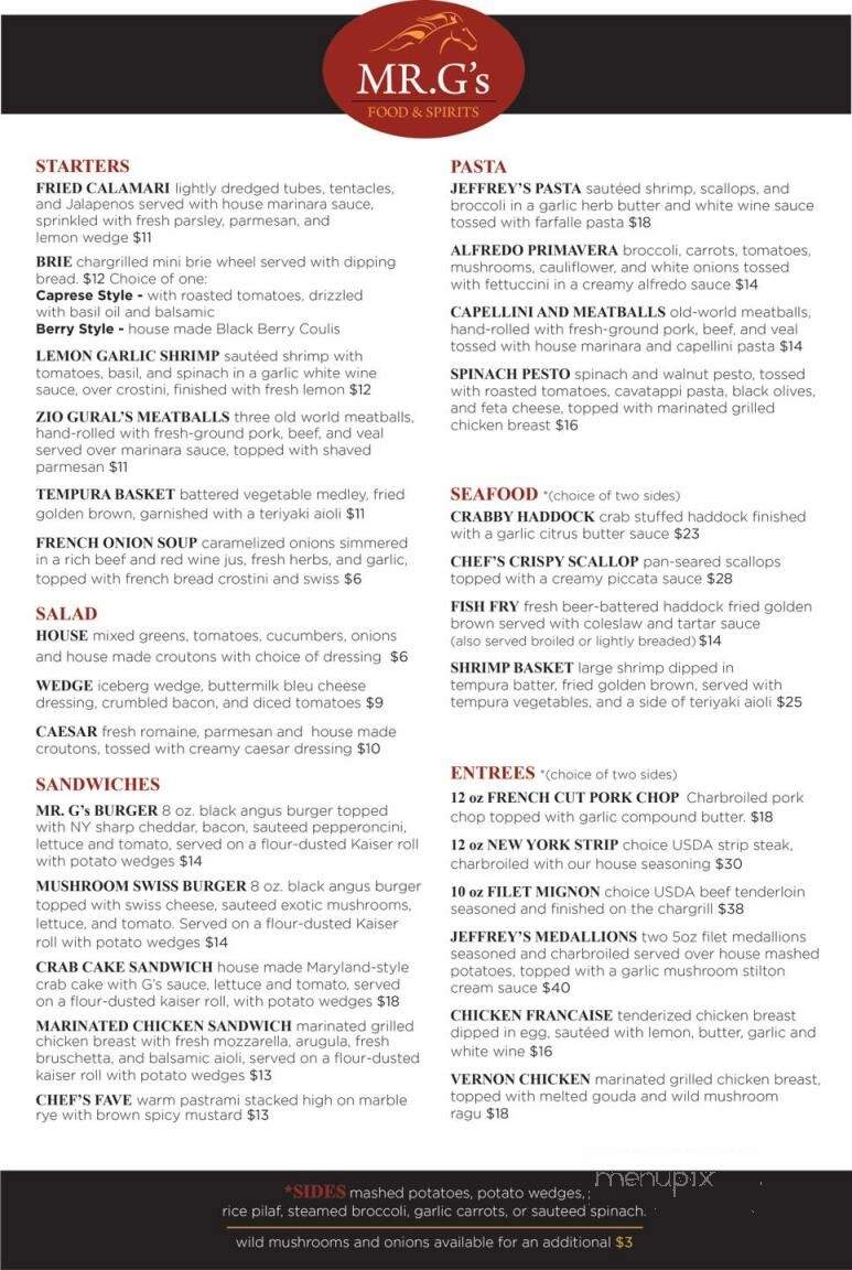 MR. G's Food Spirits - Vernon, NY menu_pic