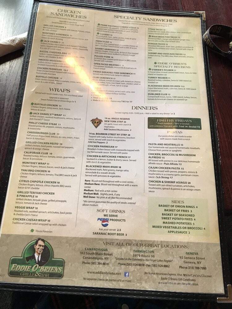 Eddie O'Briens - Farmington, NY menu_pic