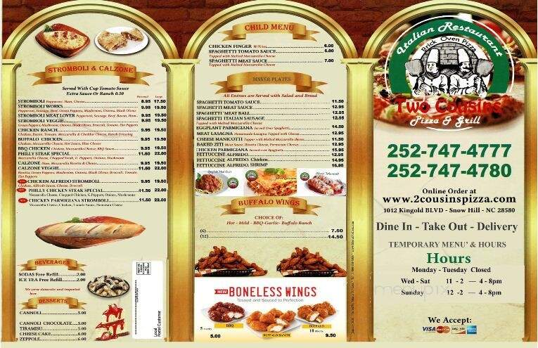 Two Cousins Pizza & Grill - Snow Hill, NC menu_pic
