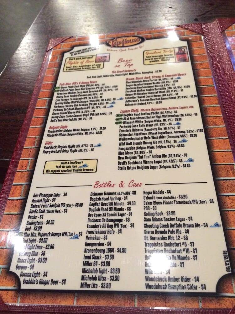 Town Center Tap House - Daleville, VA menu_pic