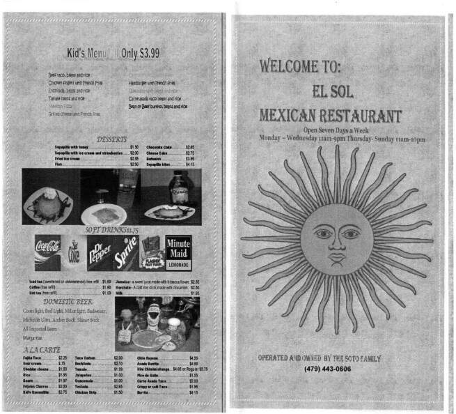 El Sol Mexican Restaurant - Fayetteville, AR menu_pic