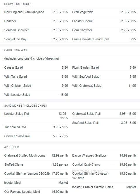 Hometown Seafoods - Andover, MA menu_pic