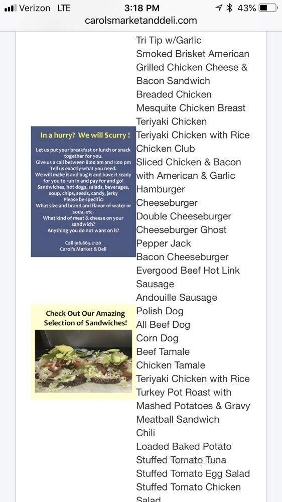 Carols Market and Deli - Newcastle, CA menu_pic