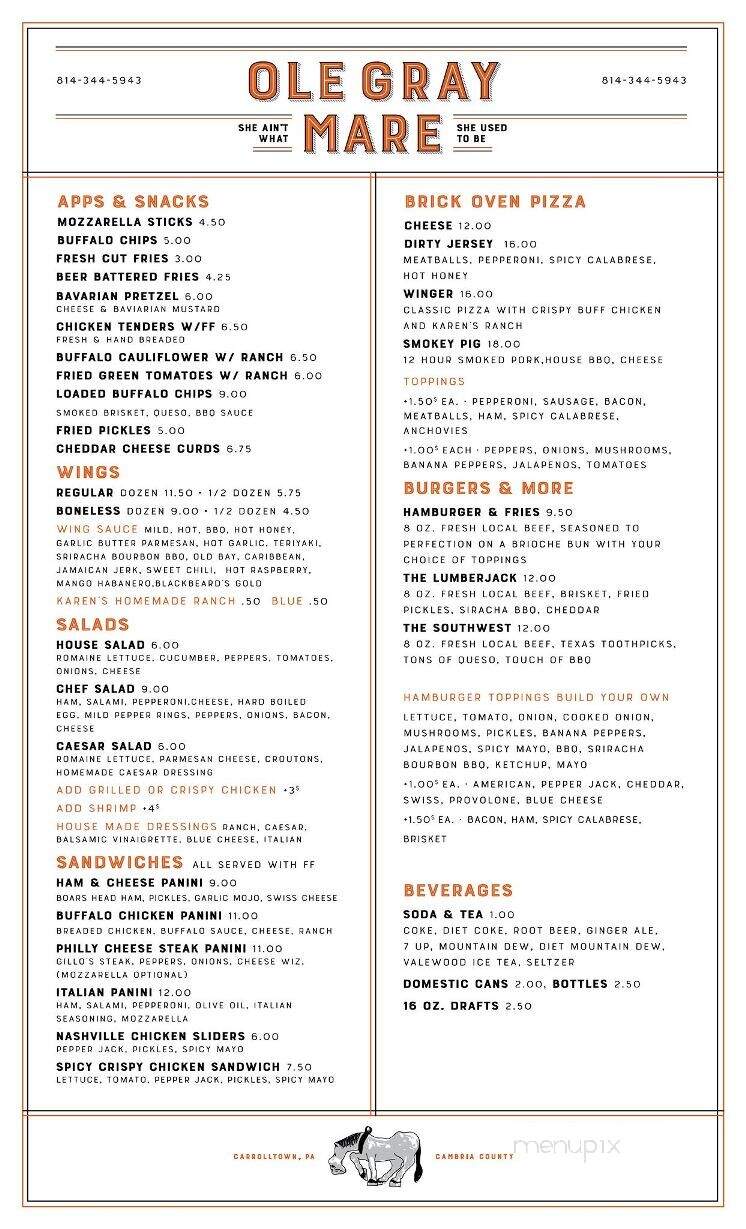 OLE Gray Mare - Carrolltown, PA menu_pic