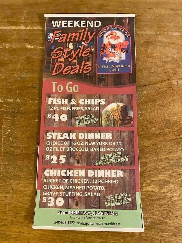 Sportsmen's Great Northern Grill - Clarkston, MI menu_pic